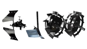 Pacchetto Accessori Avanzato (Aratro Reversibile, Rincalzatore Regolabile, Ruote in Metallo 5.00 con Mozzi)